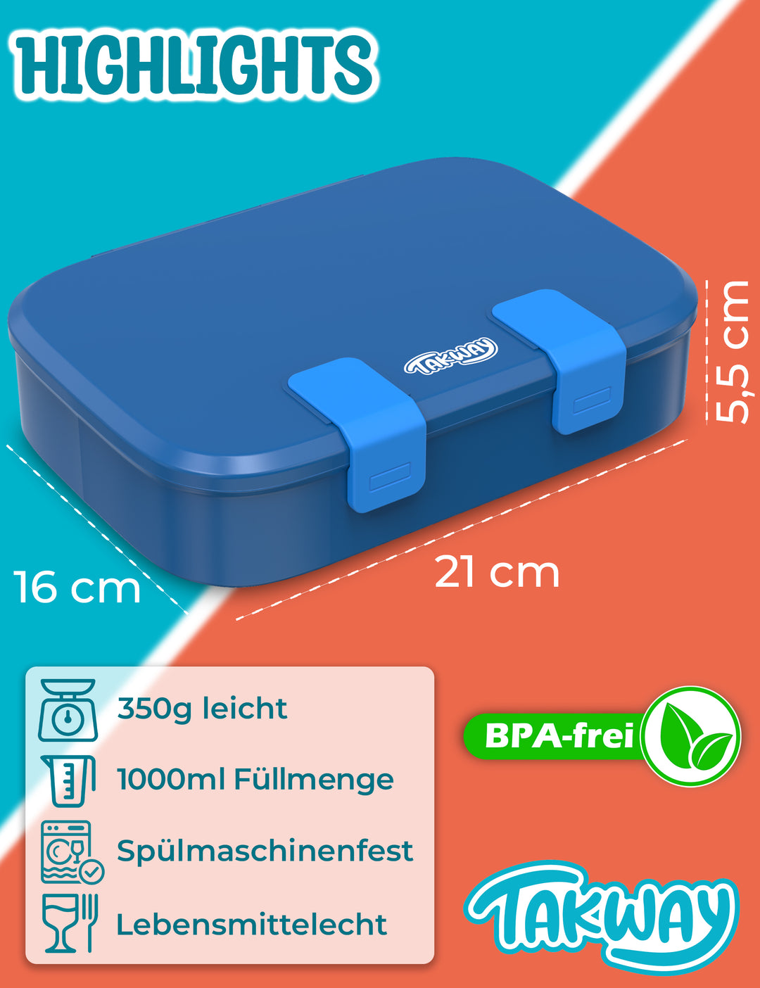 TAKWAY Bento Box 1000ml (Blue)