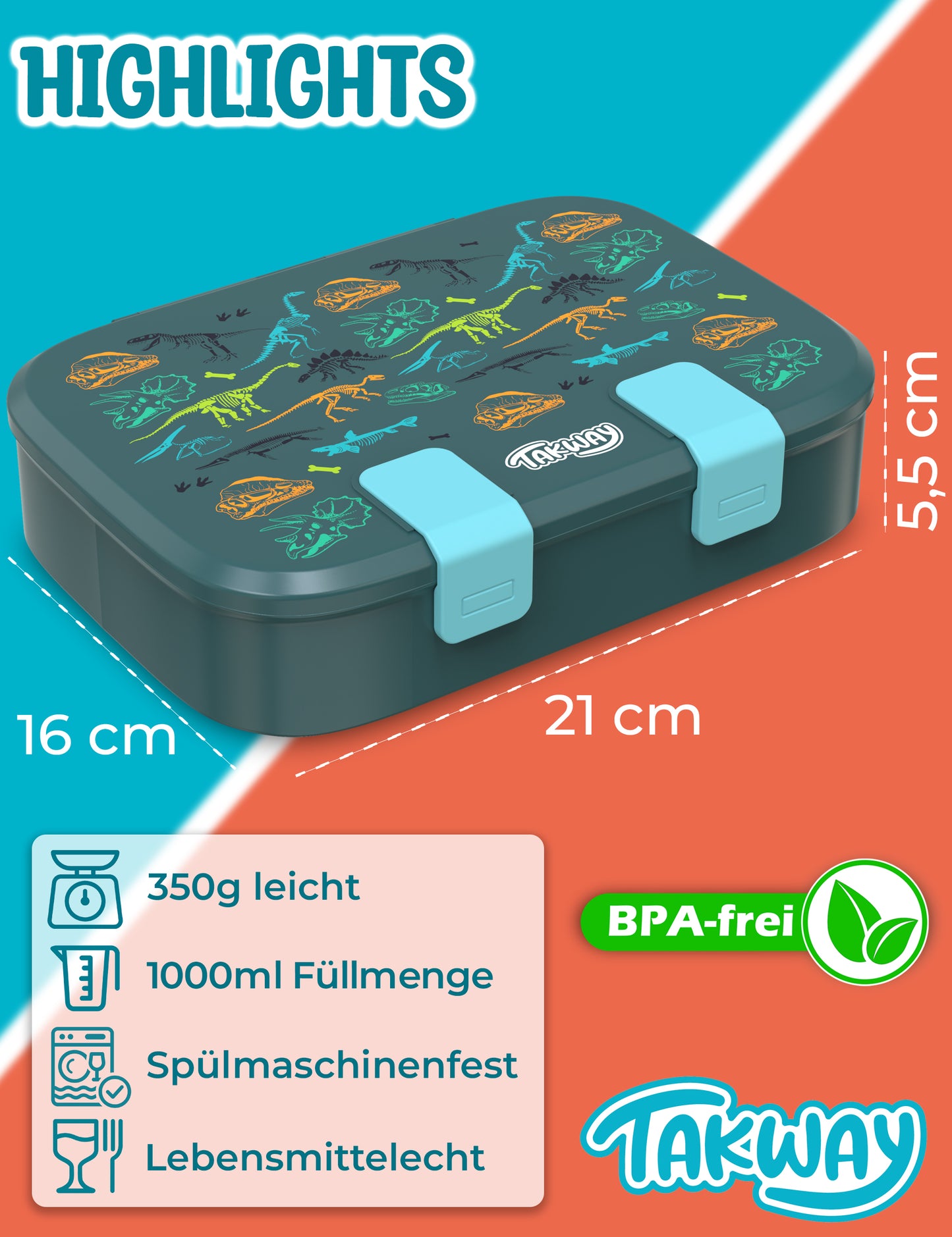 TAKWAY Bento Box 1000ml (Dino)