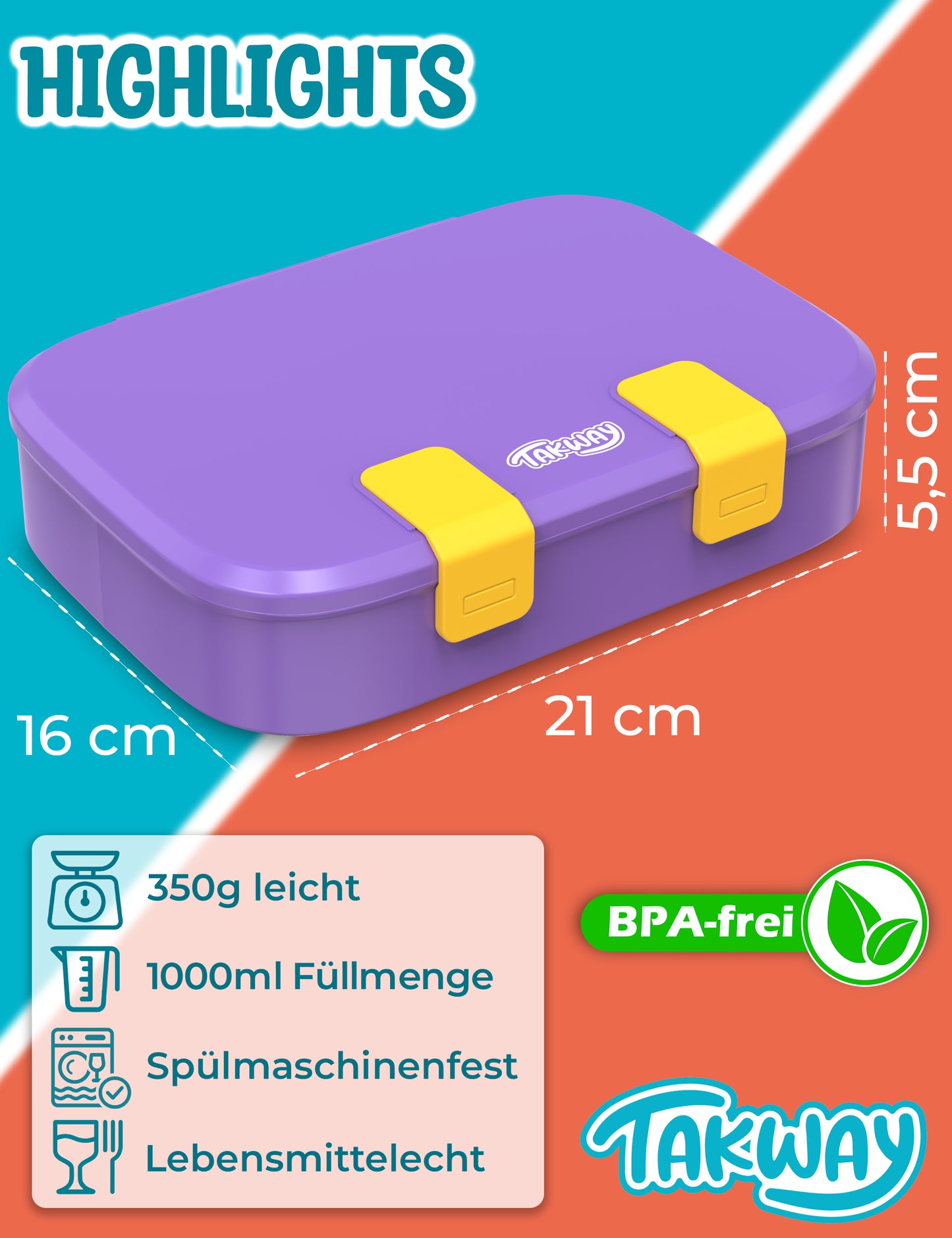TAKWAY Bento Box 1000ml (Lilac)
