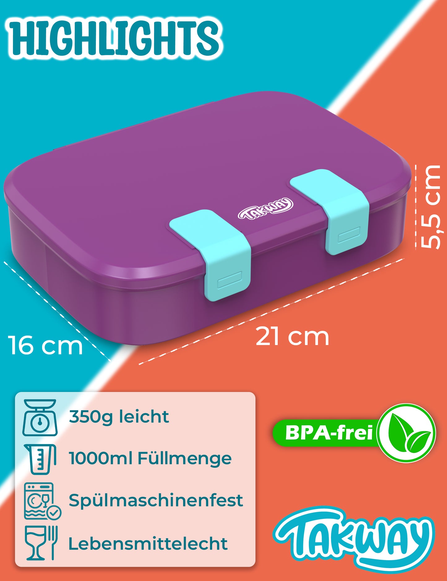 TAKWAY Bento Box 1000ml (Purple)