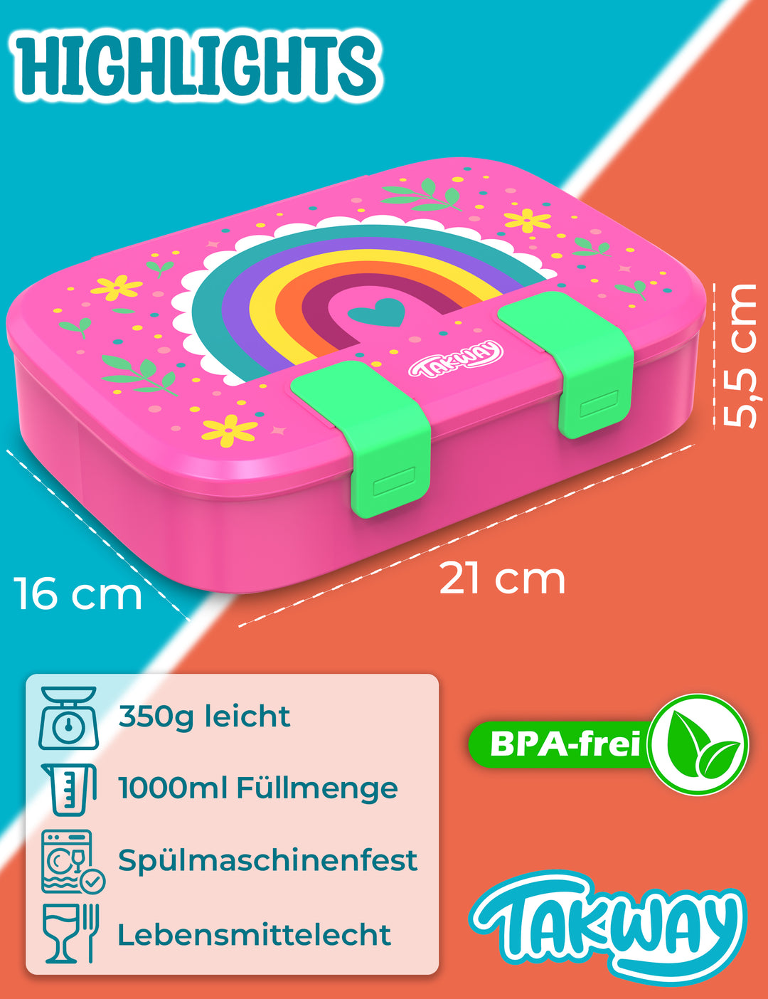 TAKWAY Bento Box 1000ml (Rainbow)
