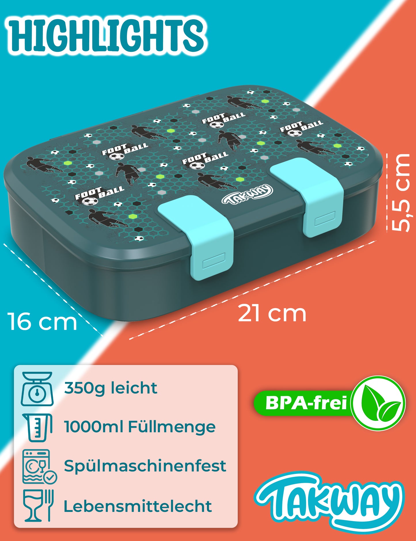 TAKWAY Bento Box 1000ml (Fußball)