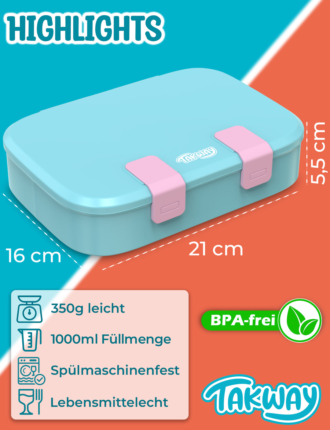 TAKWAY Bento Box 1000ml (Turquoise)
