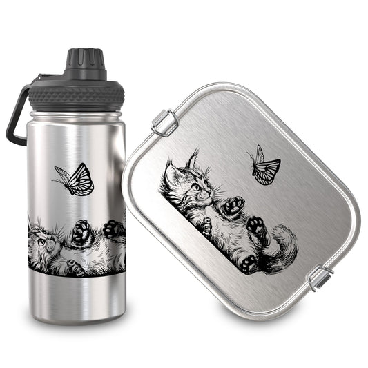 TAKWAY Stainless Steel Lunch Box & Bottle (Cat)