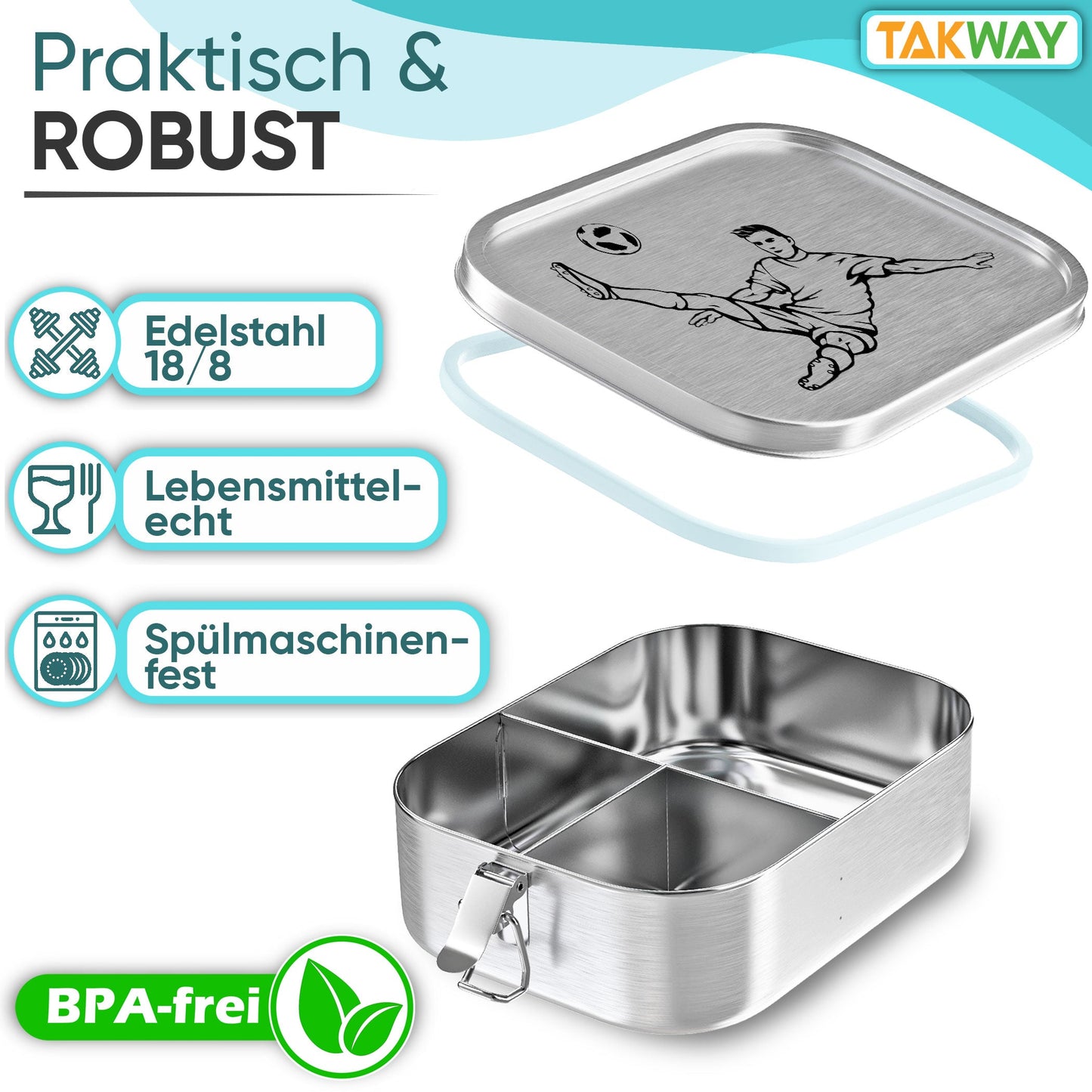 TAKWAY Edelstahl Brotdose 800ml (Fußball)