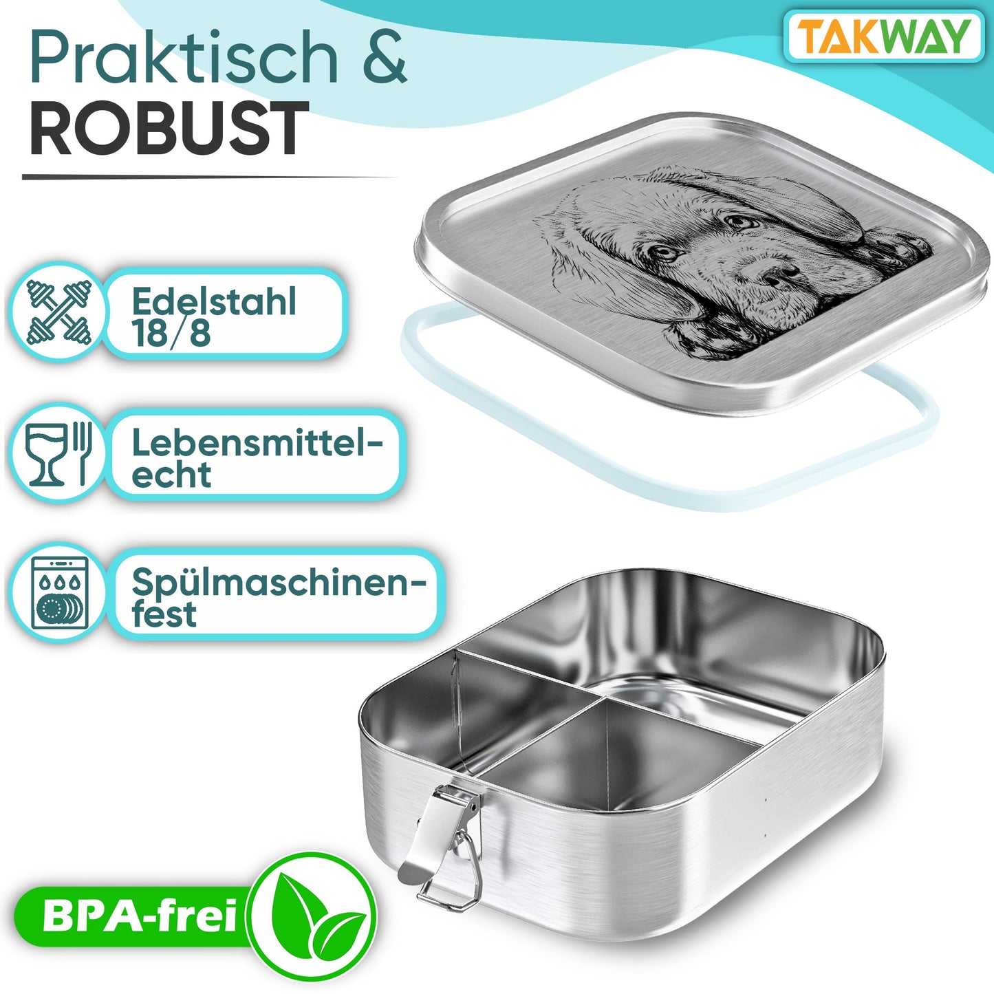 TAKWAY Edelstahl Brotdose 800ml (Hund)