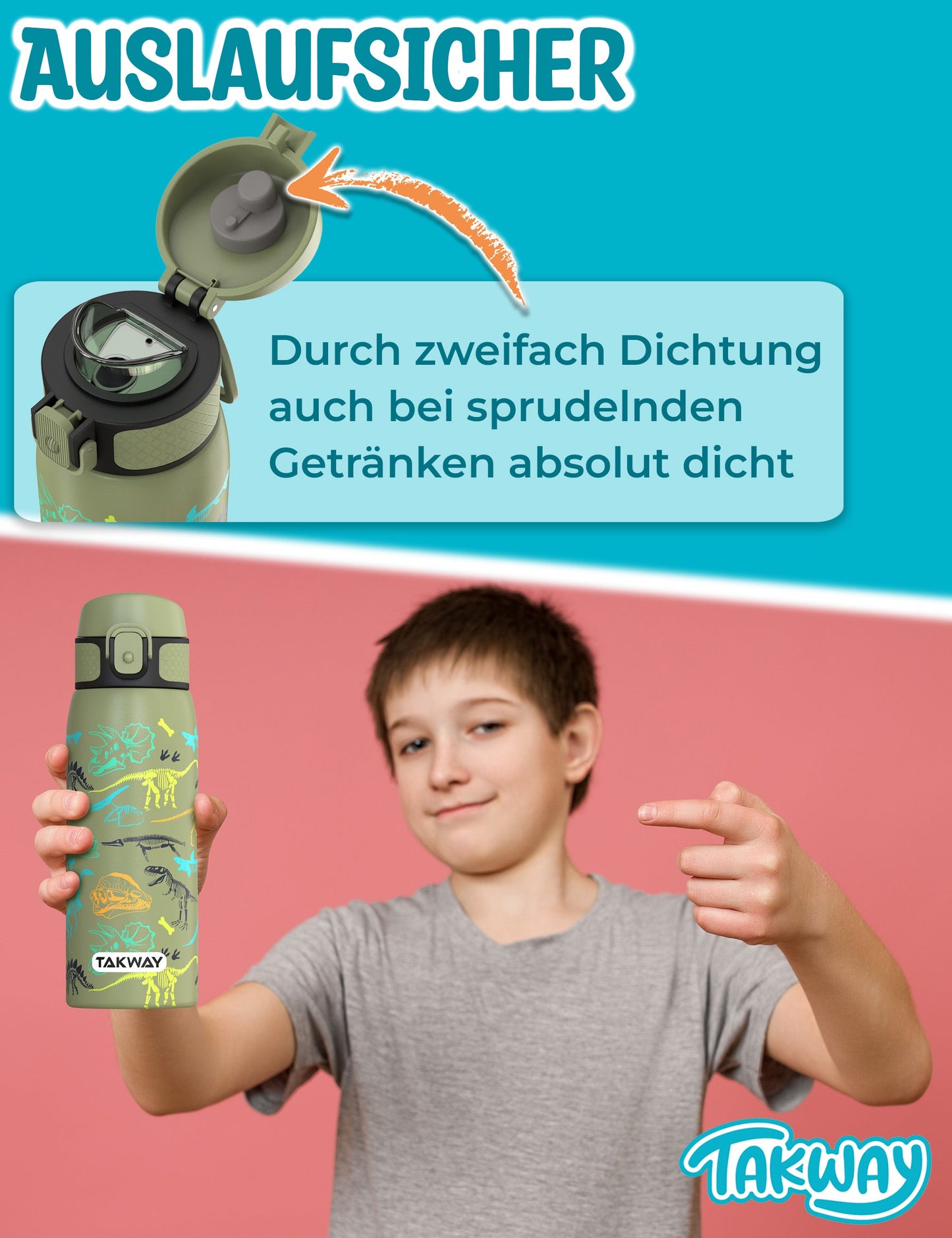 TAKWAY Edelstahl Trinkflasche 550ml (Fußball)