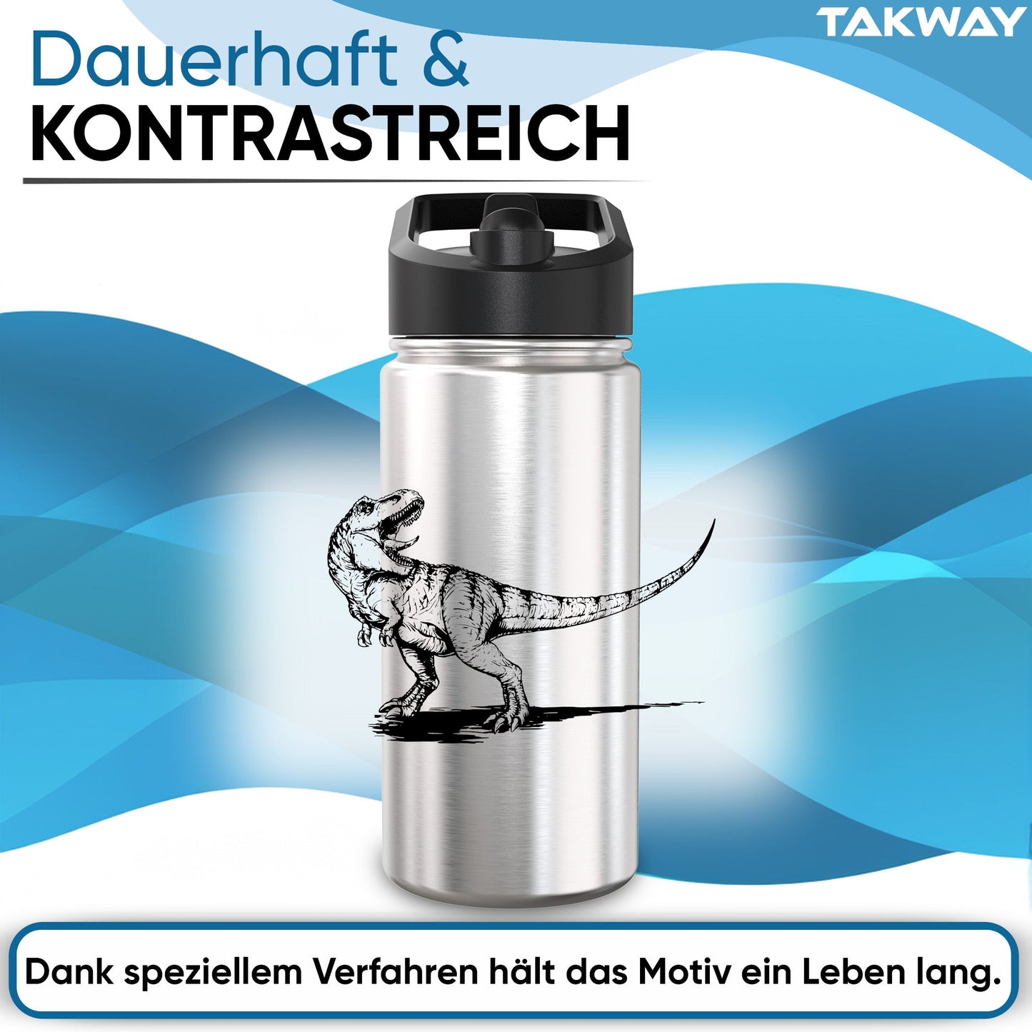 TAKWAY Edelstahl Trinkflasche 500ml (Dino)