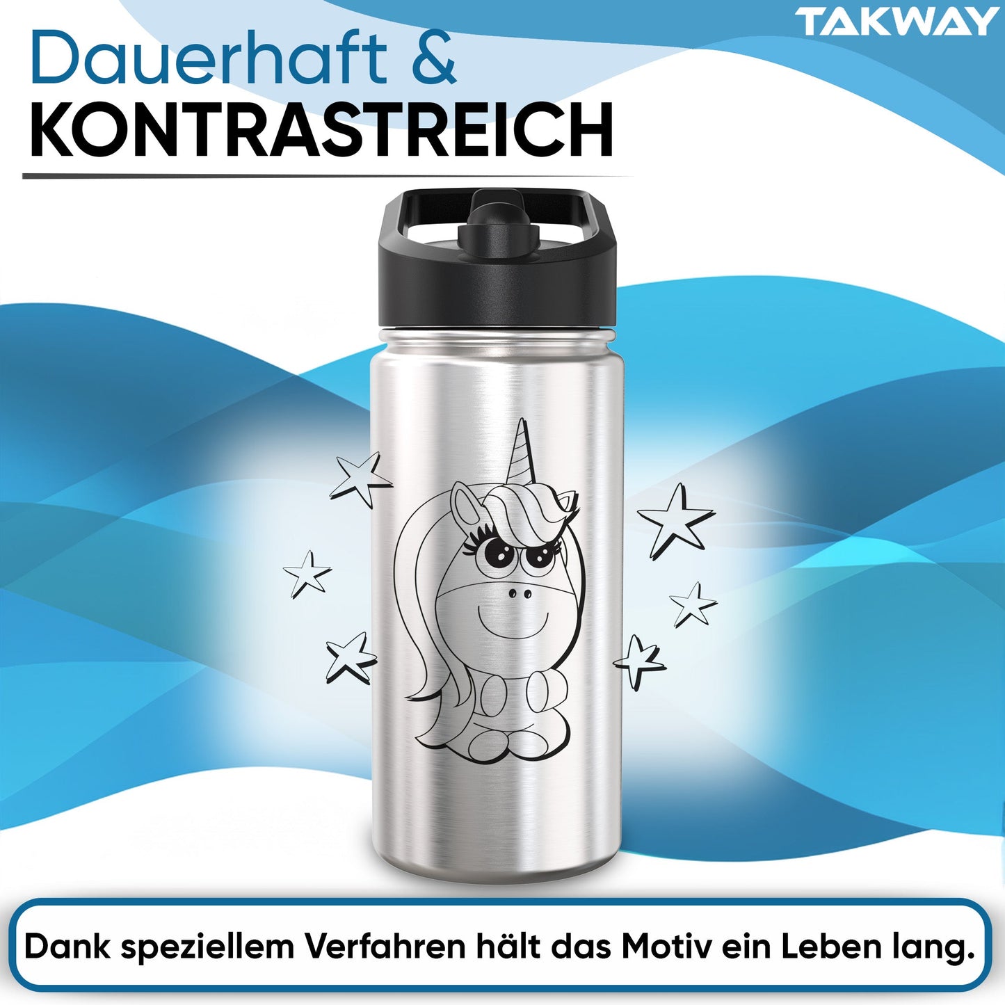TAKWAY Edelstahl Trinkflasche 500ml (Einhorn)