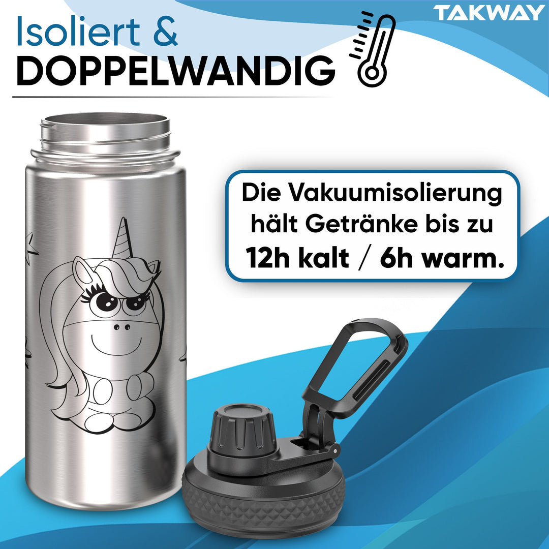 TAKWAY Edelstahl Trinkflasche 500ml (Einhorn)