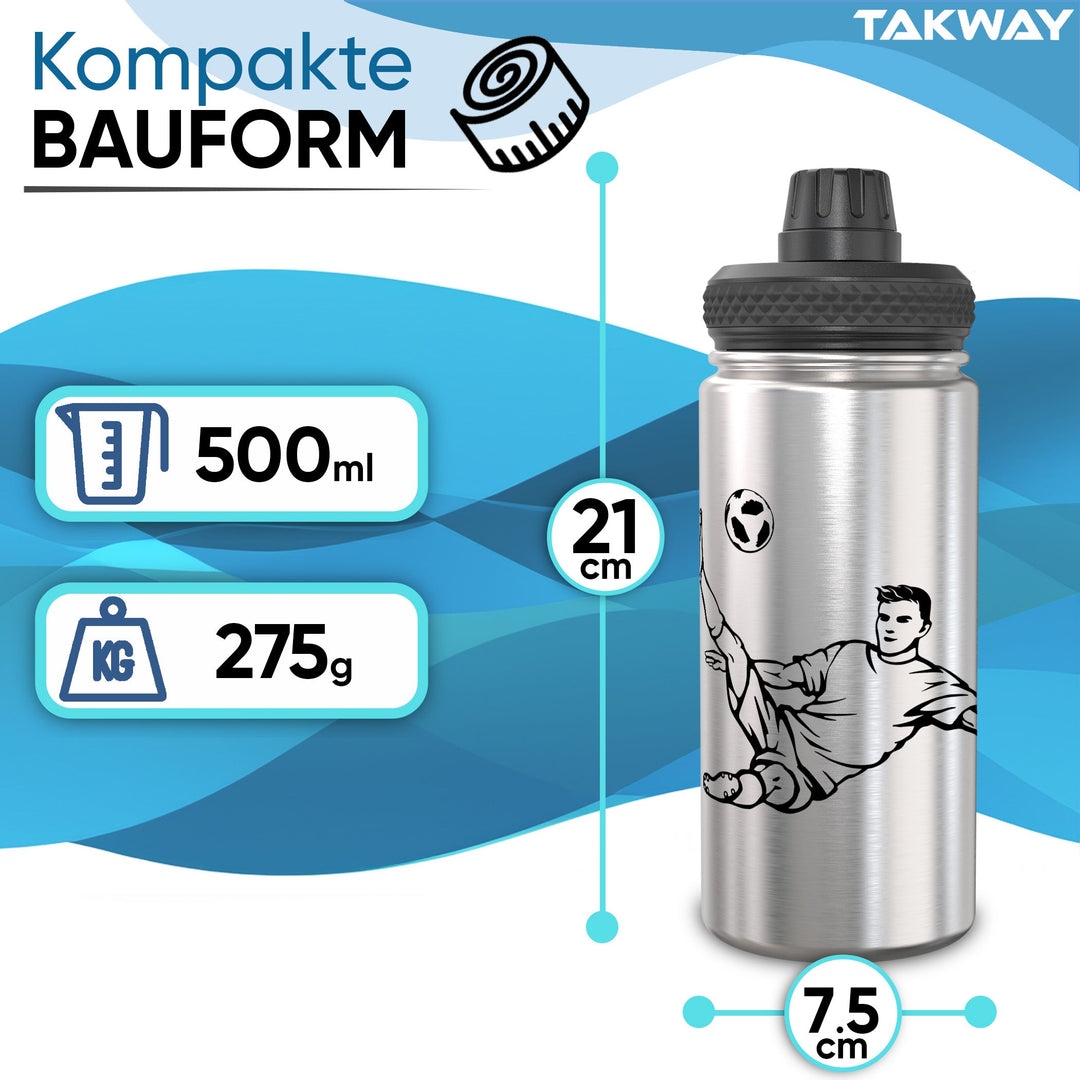 TAKWAY Edelstahl Trinkflasche 500ml (Fußball)