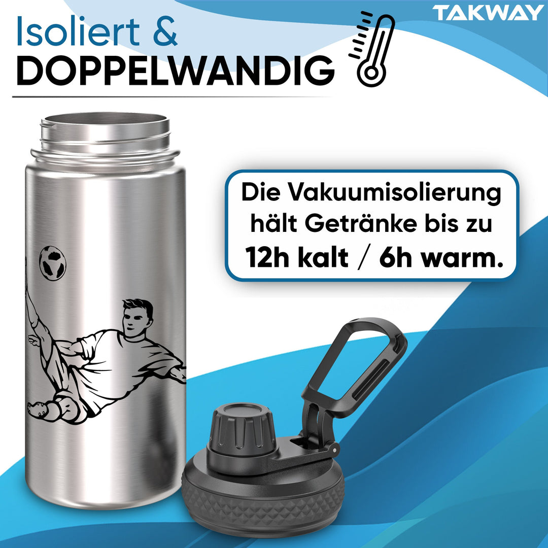 TAKWAY Edelstahl Trinkflasche 500ml (Fußball)