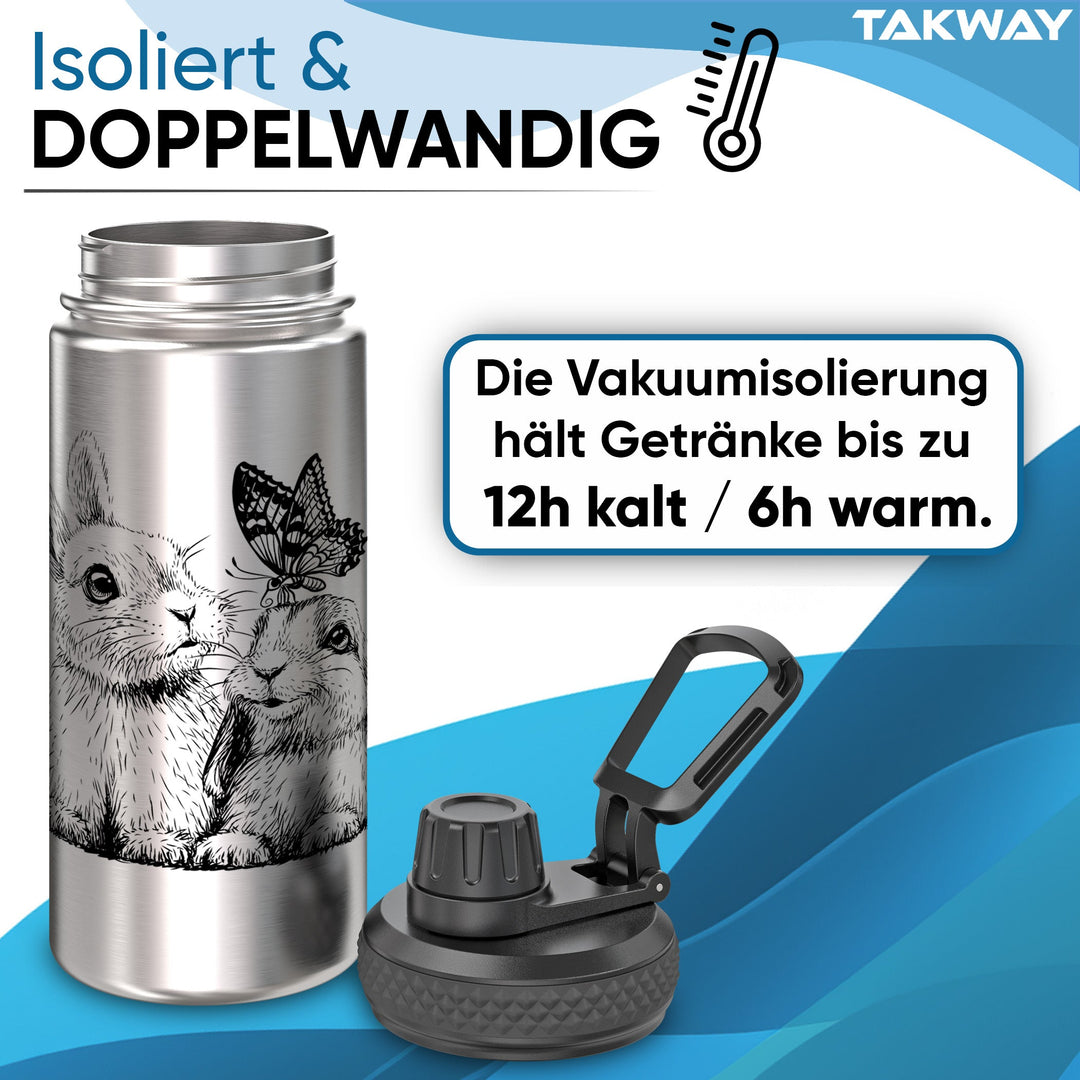 TAKWAY Edelstahl Trinkflasche 500ml (Hase)