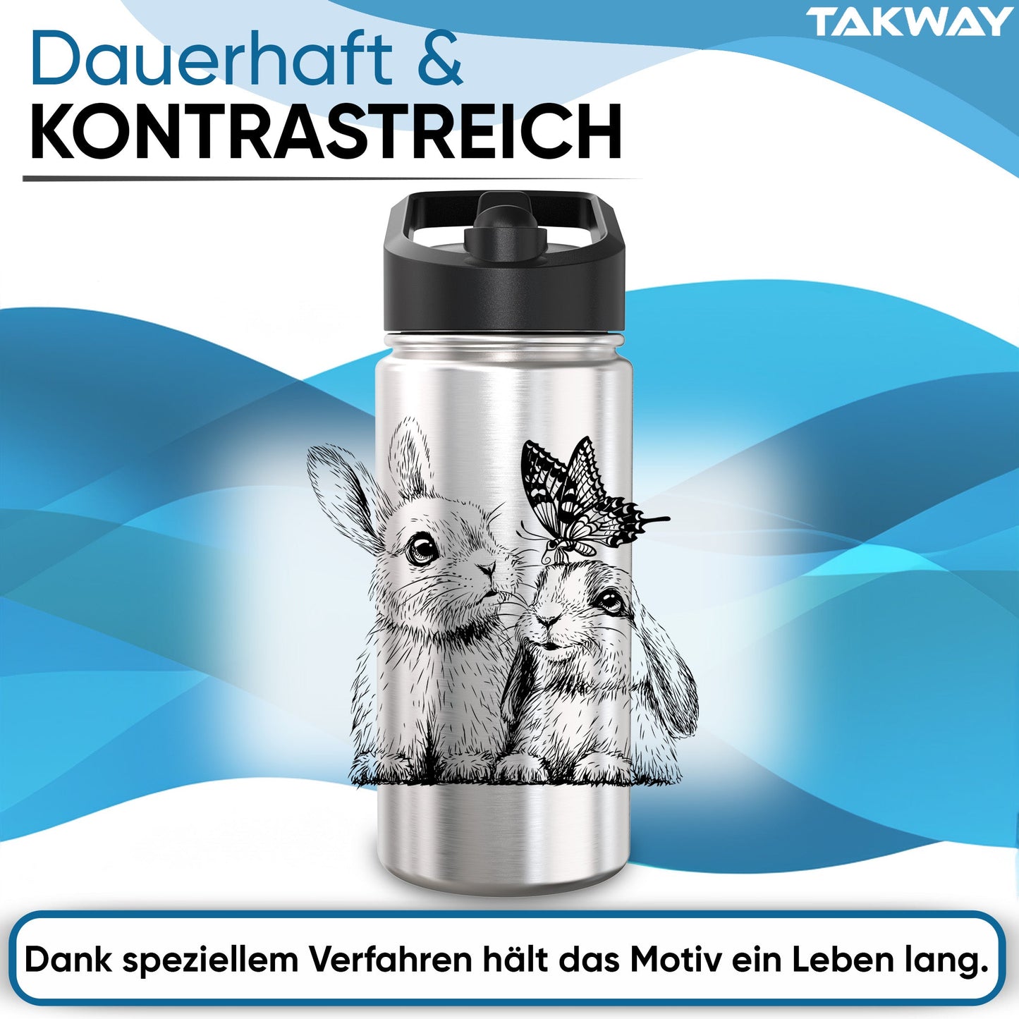 TAKWAY Edelstahl Trinkflasche 500ml (Hase)