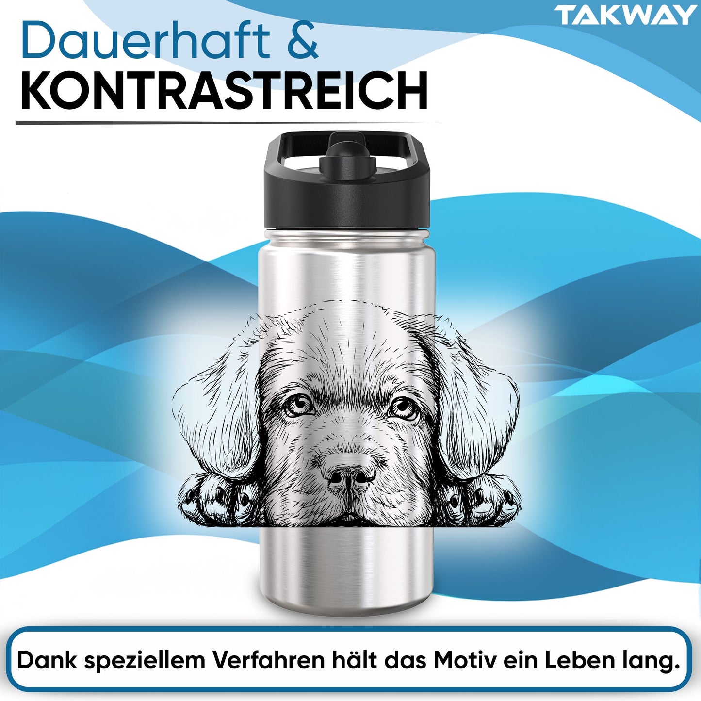 TAKWAY Edelstahl Trinkflasche 500ml (Hund)
