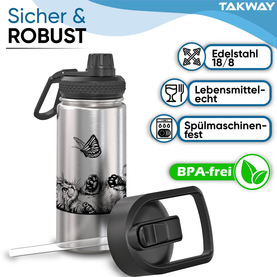 TAKWAY Edelstahl Trinkflasche 500ml (Katze)