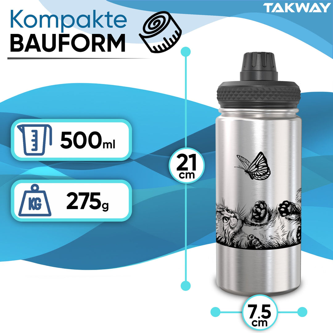 TAKWAY Edelstahl Trinkflasche 500ml (Katze)