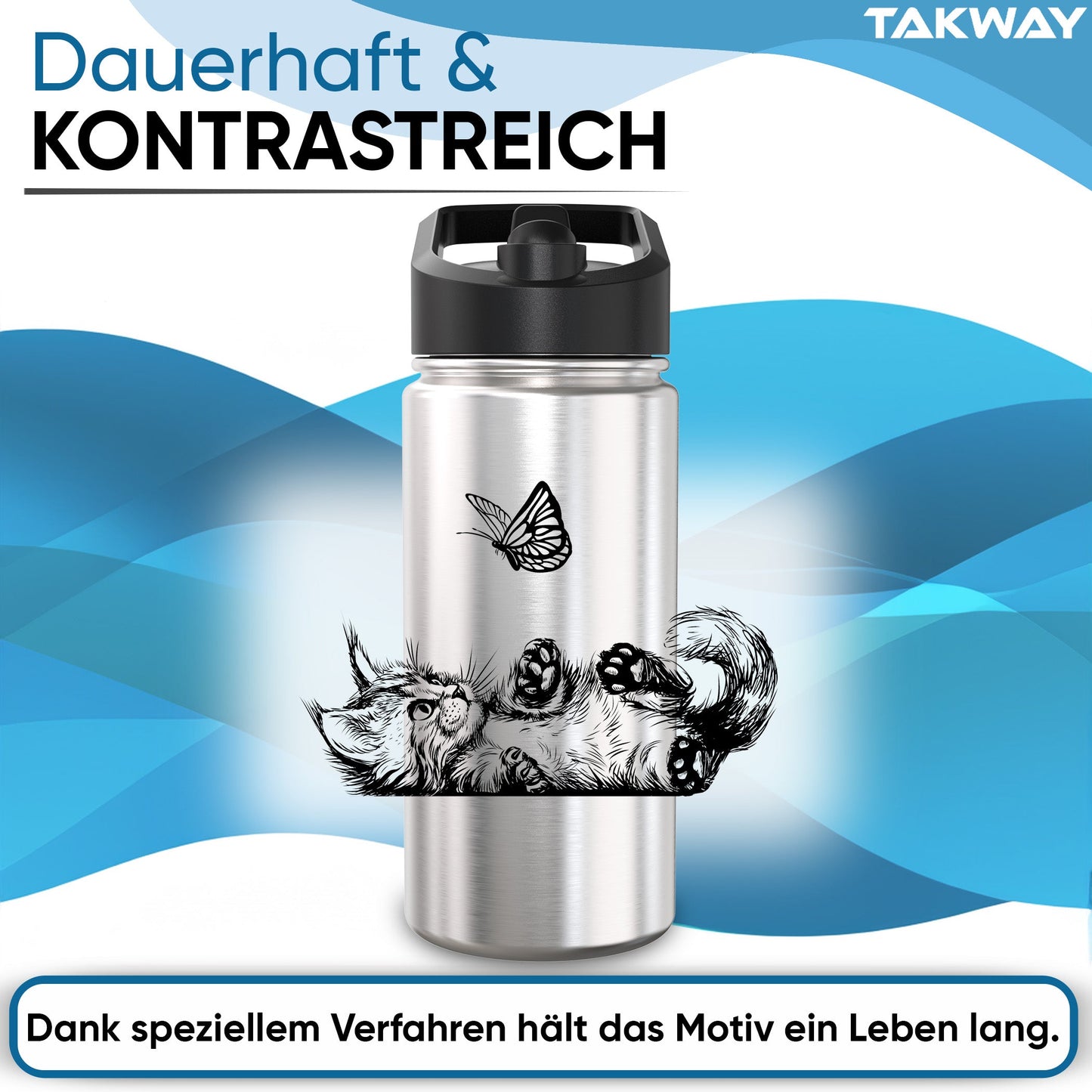 TAKWAY Edelstahl Trinkflasche 500ml (Katze)