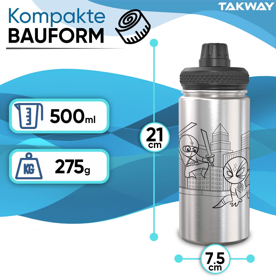TAKWAY Edelstahl Trinkflasche 500ml (Ninja)