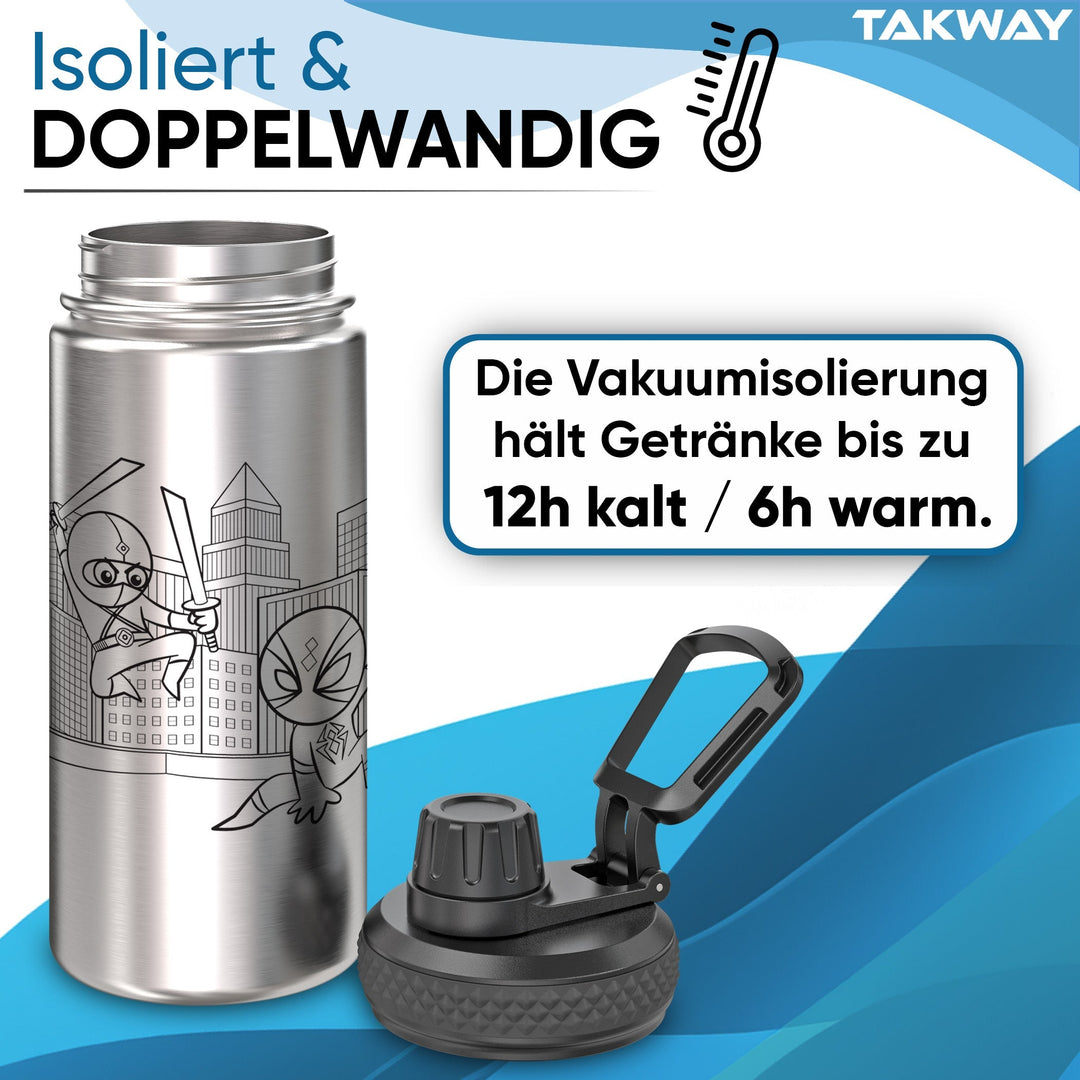 TAKWAY Edelstahl Trinkflasche 500ml (Ninja)
