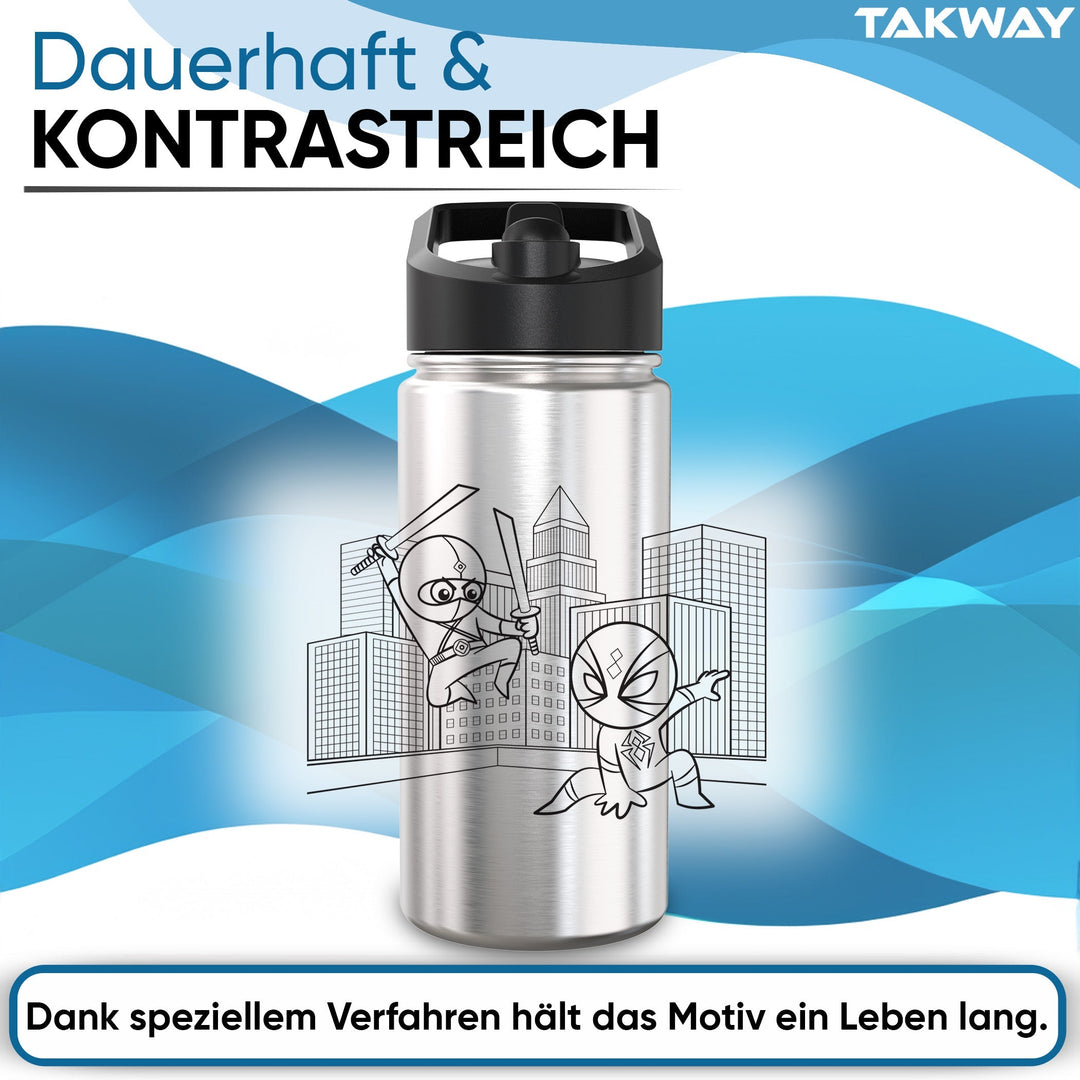TAKWAY Edelstahl Trinkflasche 500ml (Ninja)