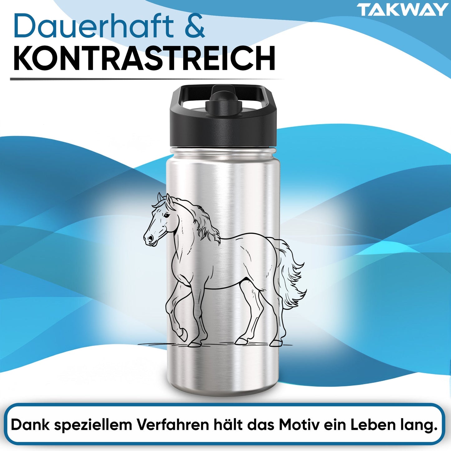 TAKWAY Edelstahl Trinkflasche 500ml (Pferd)