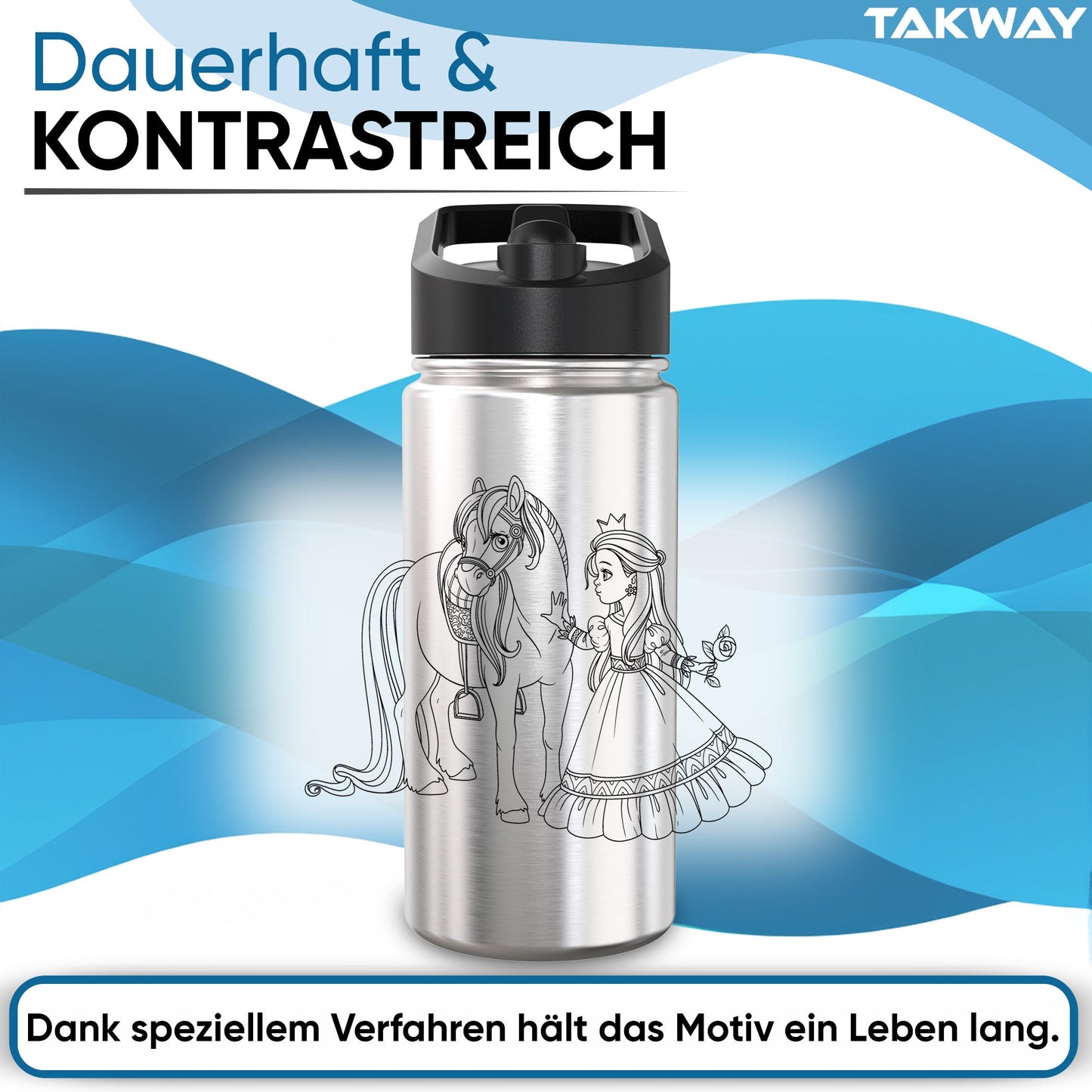 TAKWAY Edelstahl Trinkflasche 500ml (Prinzessin)