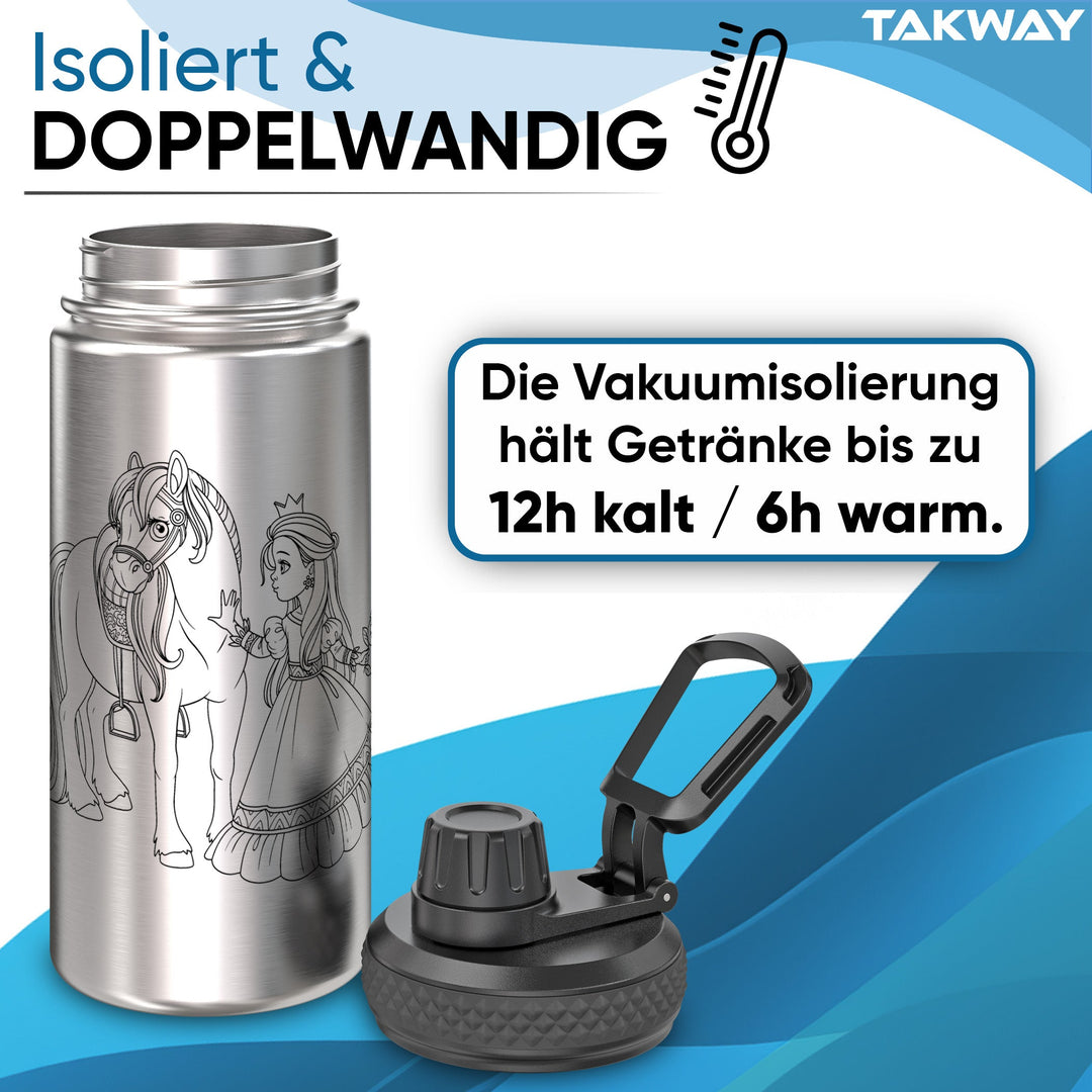 TAKWAY Edelstahl Trinkflasche 500ml (Prinzessin)
