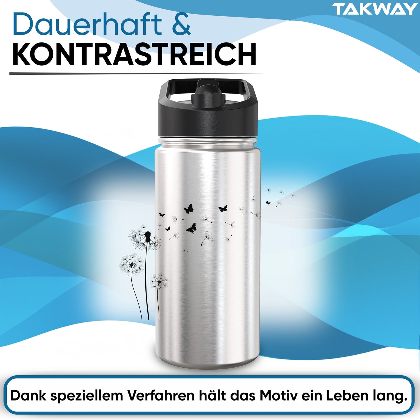 TAKWAY Edelstahl Trinkflasche 500ml (Pusteblume)