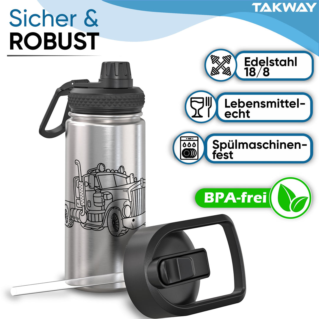 TAKWAY Edelstahl Trinkflasche 500ml (Truck)