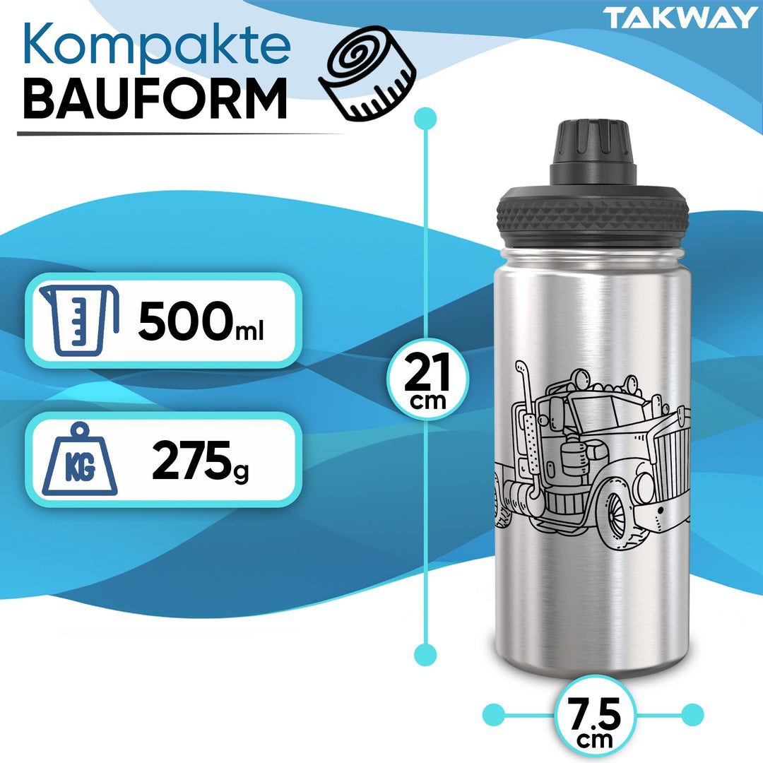TAKWAY Edelstahl Trinkflasche 500ml (Truck)