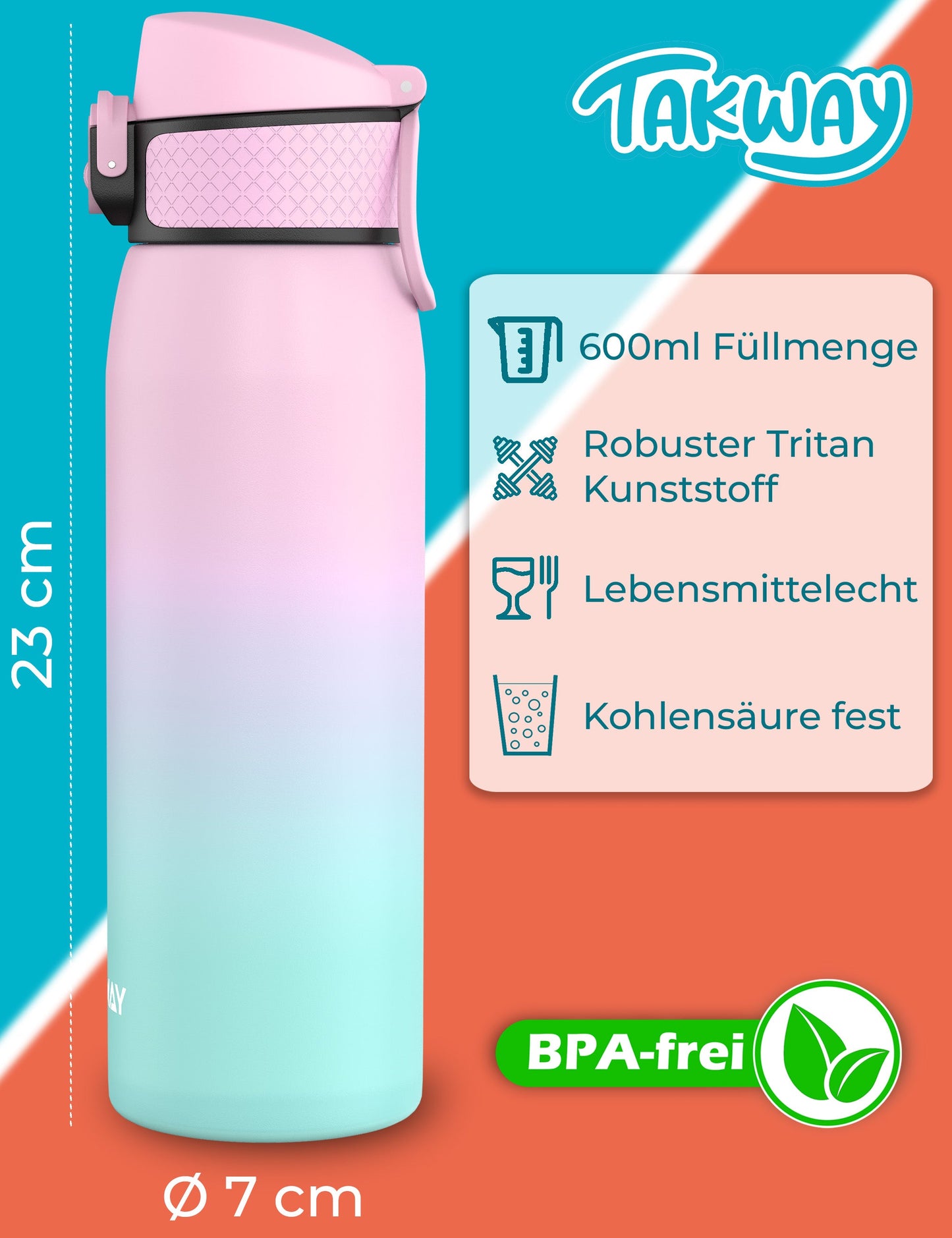 TAKWAY Tritan Trinkflasche (Rosa-Türkis)