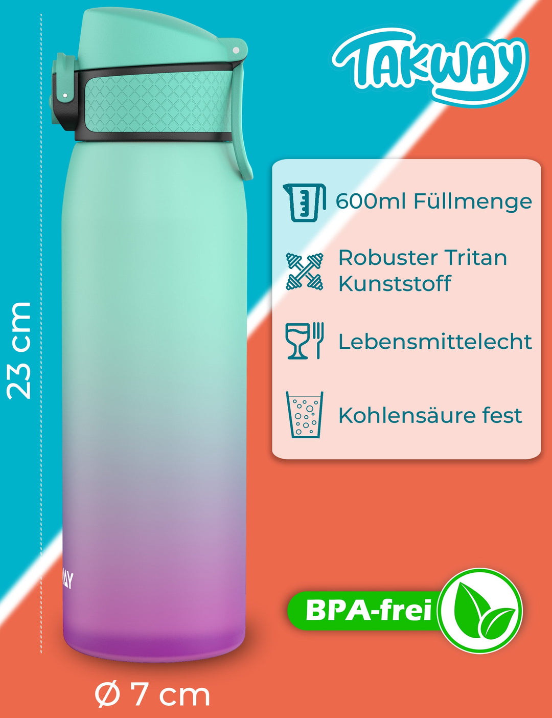 TAKWAY Tritan Trinkflasche (Türkis-Lila)