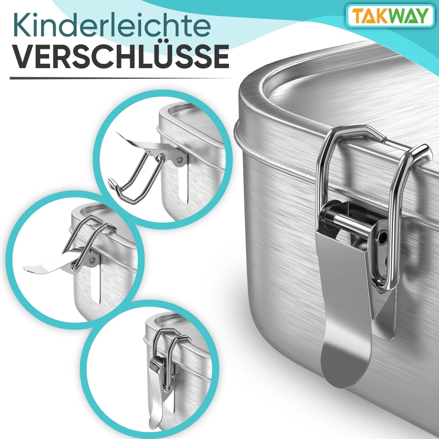 Kinderleichte Verschlüsse der TAKWAY Edelstahl Brotdose (Blank) - TAKWAY