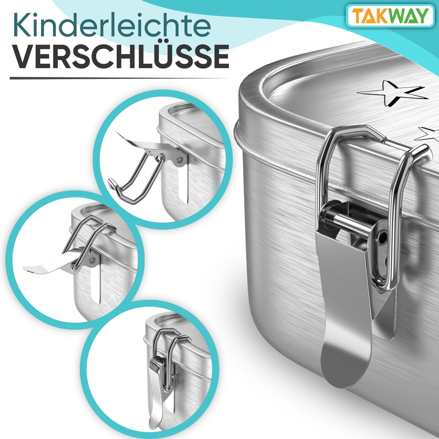 Kinderleichte Verschlüsse der TAKWAY Edelstahl Brotdose (Einhorn) - TAKWAY