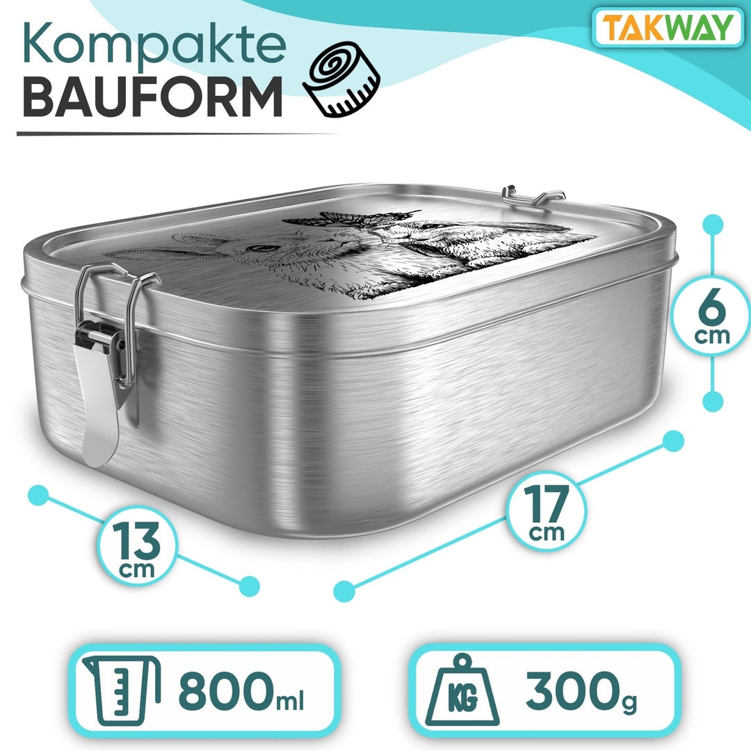 Abmessungen Maße der auslaufsicheren TAKWAY Edelstahl Brotdose (Hase) - TAKWAY