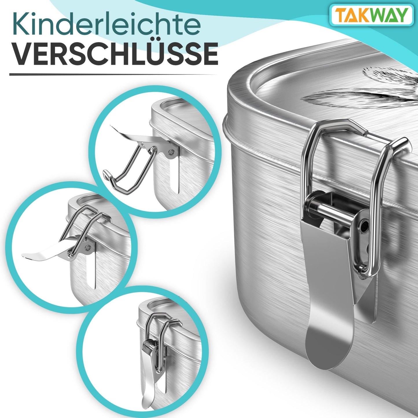 Kinderleichte Verschlüsse der TAKWAY Edelstahl Brotdose (Hase) - TAKWAY