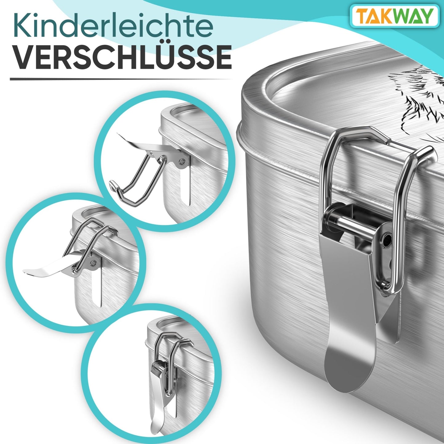Kinderleichte Verschlüsse der TAKWAY Edelstahl Brotdose (Hund) - TAKWAY