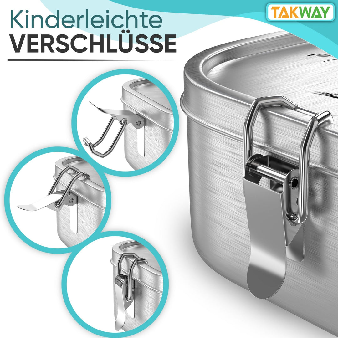 Kinderleichte Verschlüsse der TAKWAY Edelstahl Brotdose (Katze) - TAKWAY