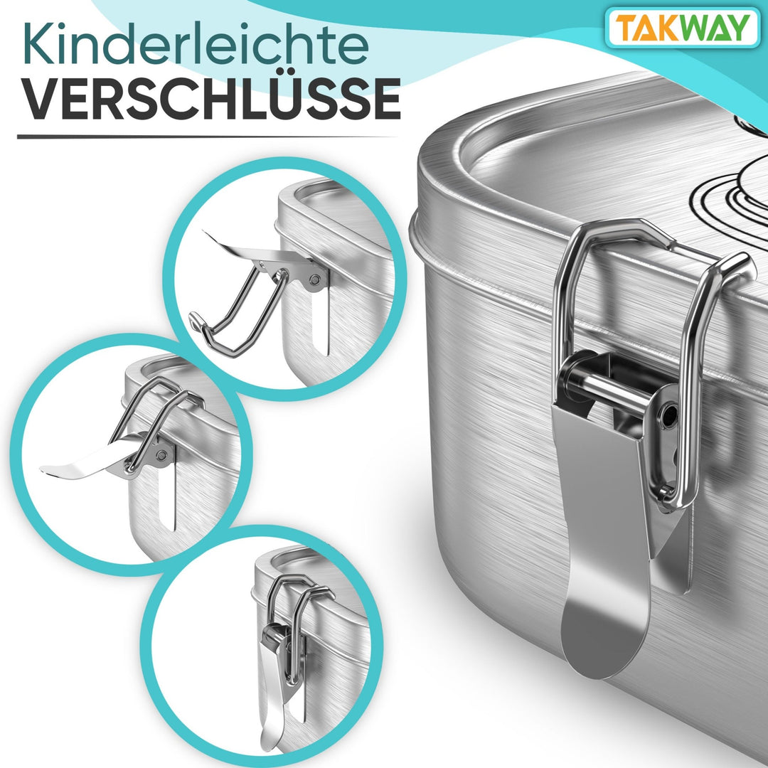 Kinderleichte Verschlüsse der TAKWAY Edelstahl Brotdose (Prinzessin) - TAKWAY