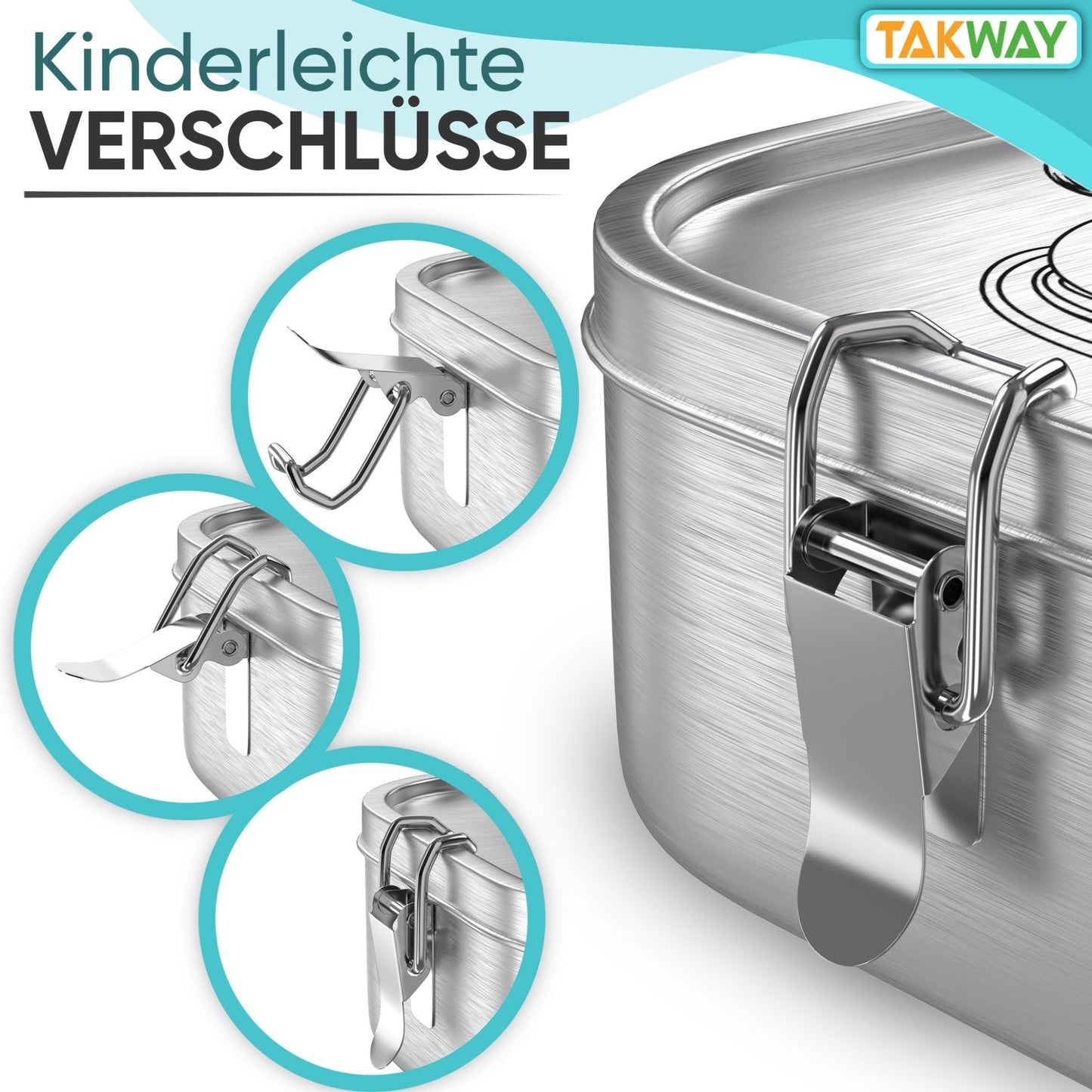 Kinderleichte Verschlüsse der TAKWAY Edelstahl Brotdose (Prinzessin) - TAKWAY